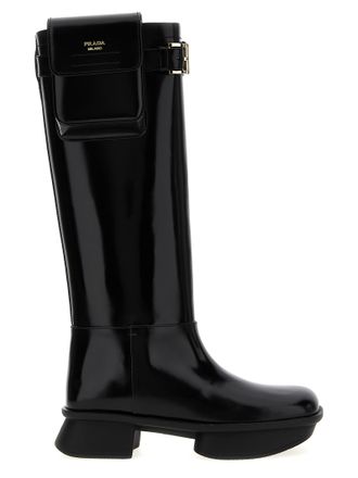 Prada Black Calfskin Over The Womens Knee