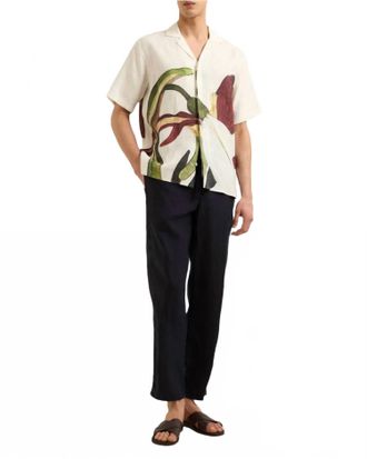 Orlebar Brown Maitan Orchis Linen Shirt In White Sand/damson