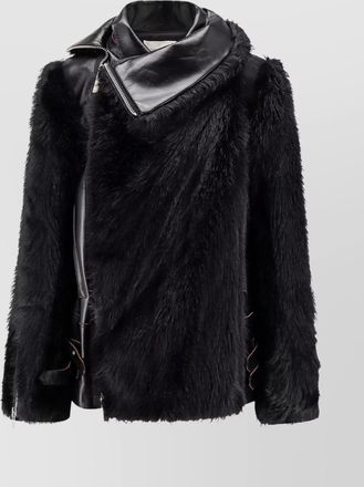 sacai leather jacket with faux fur inserts