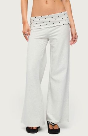 Edikted Reeva Polka Dot Foldover Flared Pants in Light-Gray-Melange at Nordstrom, Size X-Large