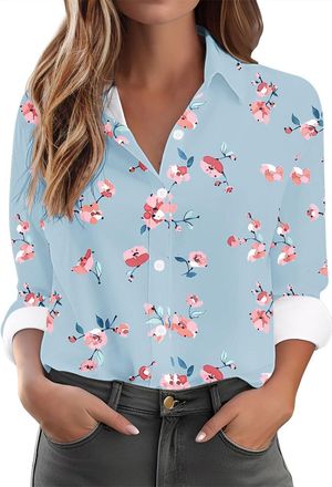 Generic My Orders Placed Womens Casual Shirts UK 2025 Spring Summer Long Sleeve Collared Button Down Blouse Dressy Trendy Floral Printed Tops Ladies Elegant G