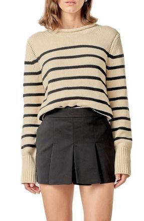 English Factory Stripe Roll Neck Cotton Blend Sweater in Beige/Black at Nordstrom, Size X-Small