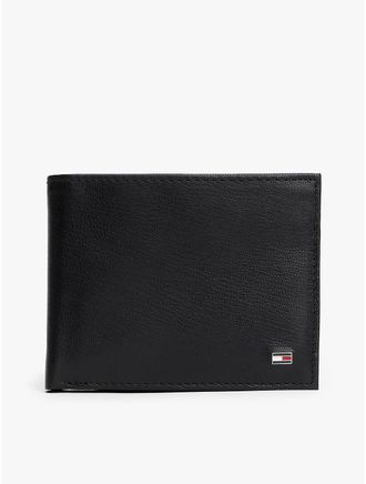 Tommy Hilfiger Mens Pebbled Leather Bifold Wallet - Black