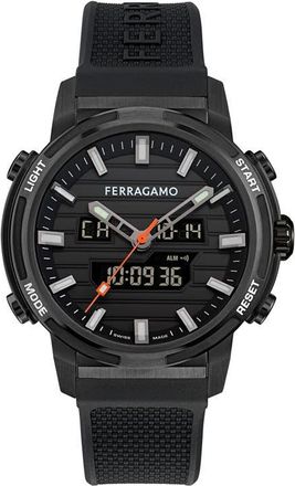 Ferragamo Sport Anadigit Silicon Strap Watch, 43mm in Gunmetal/Black at Nordstrom