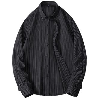 Generic Plain Business Formal Dress Shirt for Men Mens Fashion Spring and Summer Casual Short Sleeved Lapel Striped Shirt Long Office Blouse Workwear Soft and