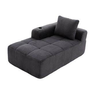 Urban Meuble Sof&aacute; modular en pana gris oscuro con reposabrazos y cojines