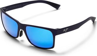 Maui Jim Hoopili Fashion Mens Sunglasses Metal Matte Blue/Blue Hawaii Polarized, Glass Lenses/Nylon