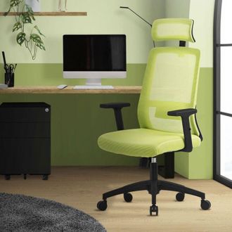 ML Design Silla De Oficina Ergon&oacute;mica Verde De Malla Asiento De Escritorio Ordernador Con Resposabrazos Acolchado, Reposacabezas Regulable, Soporte Lumbar, Func