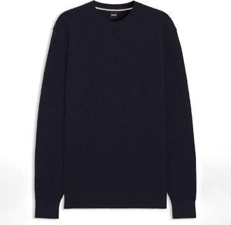 HUGO BOSS Heren Boss H-Imberto katoenen trui met gebreide structuur in donkerblauw