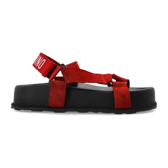 Moschino Flat Sandals, female, Red, Size: 11 US Leather Platform Sandals