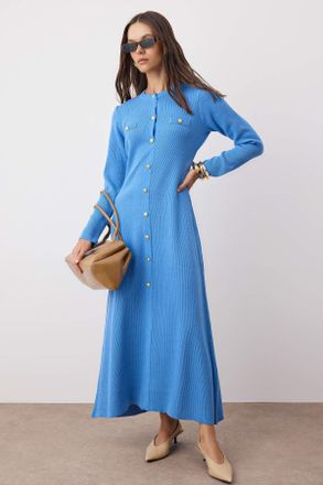 Trendyol Modest Dames Blauw Effen Maxi Lang Casual A-lijn Modest Jurken