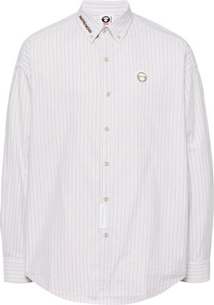Aape By A Bathing Ape logo-patch striped shirt - men - Cotton - L - Neutrals