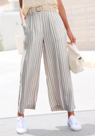 Lascana Bundfaltenhose LASCANA, Damen, Gr. 34, N-Gr, schwarz-weiss (creme, schwarz gestreift), Web, Obermaterial: 85% Viskose, 15% Leinen, gestreift, figurums