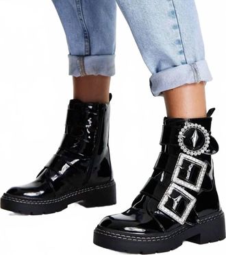 River Island Womens Rhinestone Buckle Boots In Black