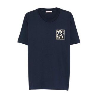 Marni T-Shirts, male, Blue, Size: XL Logo T-Shirt