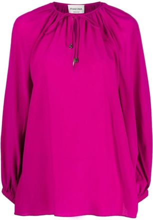 Phaeonia Fuchsia Zijden Blouse met Zelfstrik - Dames - Blouses - Roze - XS - Overhemden