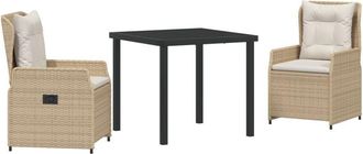 vidaXL Garden Dining Set 3 pcs Beige Poly Rattan vidaXL