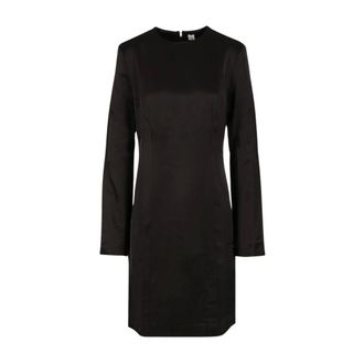Toteme Kleedjes, Dames, Zwart, XS, Leer, Viscose Jurk met Lange Mouwen