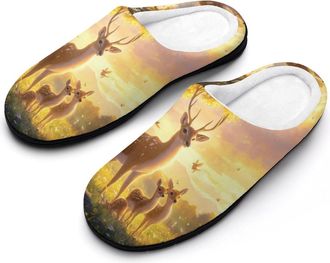Generic Deer Family Funny Mens Cotton Slippers Soft Non-Slip Rubber Sole House Slipper Indoor Outdoor