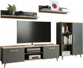 OEM Parete Attrezzata Oslo Furniture, Rovere Artigianale, Antracite, Stile Scandinavo Soggiorno