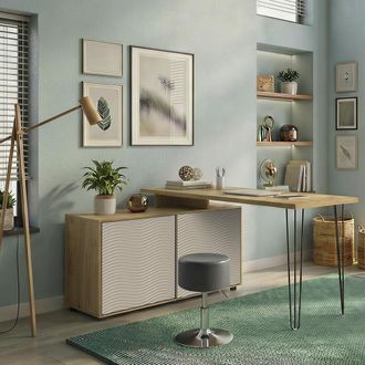 Vicco Escritorio De Esquina Notivo, Cachemira, 135 X 55 Cm Con Archivador, Vicco