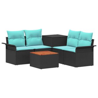 vidaXL Set Di Divani 6 Pz 4 Posto Nero E Blu Vidaxl