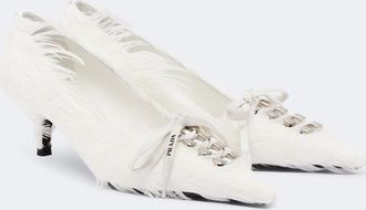 Prada Feather-trimmed satin pumps