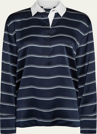 Vince Long-Sleeve Stripe Silk Rugby Shirt