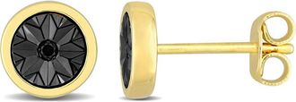 Amour Black Diamond Accent Circle Mens Stud Earrings In Yellow Plated Sterling Silver