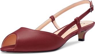 Castamere Women Low Kitten Heel Peep Open Toe Slip-on Slingback Sandals Casual Dress 3 CM Heels Burgundy Red 3 UK