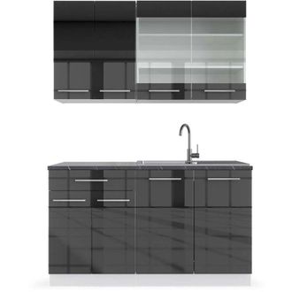 Vicco Cucina completa Fame-Line, Antracite lucido/bianco, 140 cm, pl Antracite