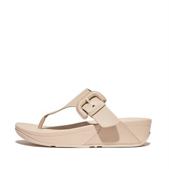FitFlop Womens Lulu Covered-Buckle Raw-Edge Leather Toe-Thongs Sandals In Stone Beige