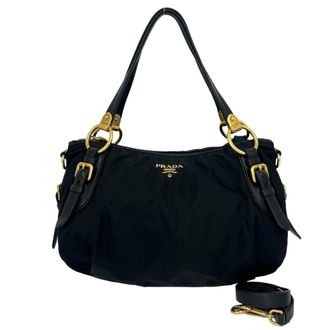 Prada Black Nylon Leather Handbag Shoulder Bag Tote Bag (Pre-Owned)