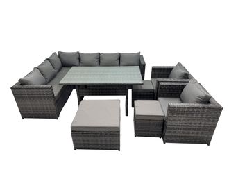 Fimous Outdoor PE Rattan Sofa Set with with 3 Stool in Dark Grey