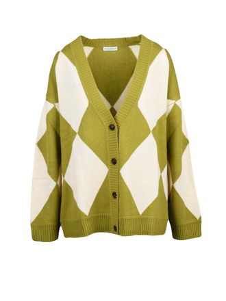 Ballantyne White-Green Wool Button Cardigan