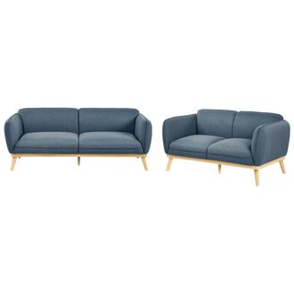 Beliani Conjunto De Sala De Estar De Estilo Escandinavo Sof&aacute;s De 2 Y 3 Plazas Con Patas C&oacute;nicas De Madera Tapizado F&aacute;cil De Limpiar Azul Ljung