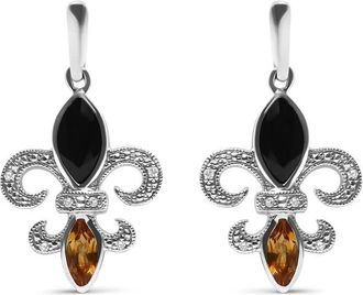 House of Brilliance Onyx and Citrine Gemstone with Diamonds Fleur De L Ladies jewelry & cufflinks 020346EASH