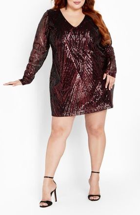 City Chic Veda Long Sleeve Sequin Minidress in Ruby at Nordstrom