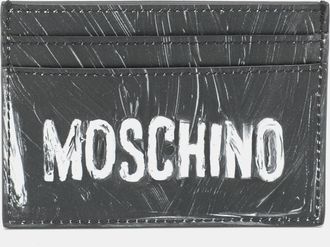 Moschino Grey Leather Logo Print Card Holder
