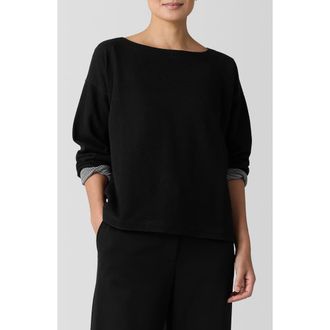 Eileen Fisher Reversible Boat Neck Organic Cotton Top in Black at Nordstrom Rack, Size Large