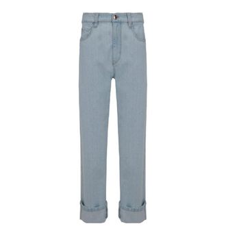 Brunello Cucinelli Light Blue Cuffed Trousers, Brand Size 42 (US Size 8)