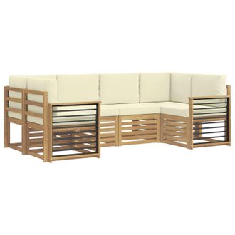 vidaXL Conjunto De Sof&aacute; Seccional 6 Pcs Blanco Y Crema Poli&eacute;ster Vidaxl