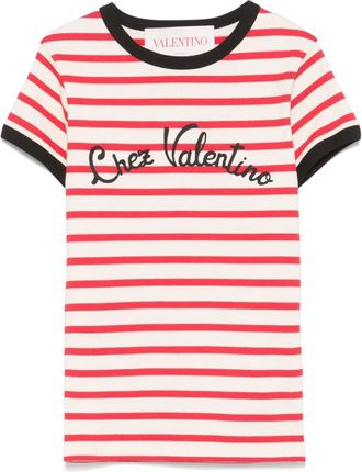 Valentino Garavani Red Cotton T-shirt With Striped Pattern