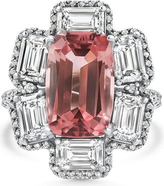 Pompeii3 10.72Ct Tourmaline Diamond Ring 14k White Gold Lab Grown Size: 6.5