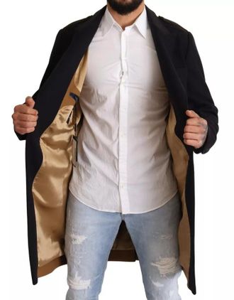 Dolce & Gabbana Mens Blue Trench Coat Long Wool Stretch Jacket Clothing