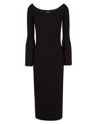 8 by YOOX VISCOSE BLEND OFF SHOULDER RIBBED KNIT MIDI DRESS
