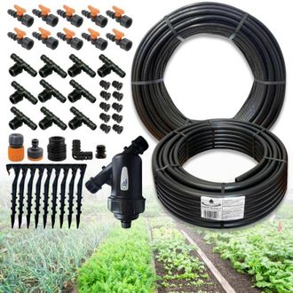 Acquaverde Acquaverde - Kit Irrigazione Orto Ala Gocciolante per 100 Mq distanza goccia ogni 50 Cm Impianto Completo raccordi e Filtro Per Giardino