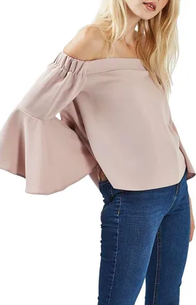 Topshop Ella Off the Shoulder Top in Blush at Nordstrom, Size 10