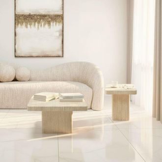 Kare Design Mesa auxiliar 50 x 50 cm de MDF crema aspecto travertino