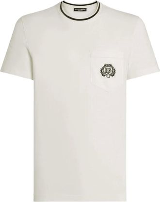 Dolce & Gabbana T-shirt con logo ricamato e tasca - Bianco